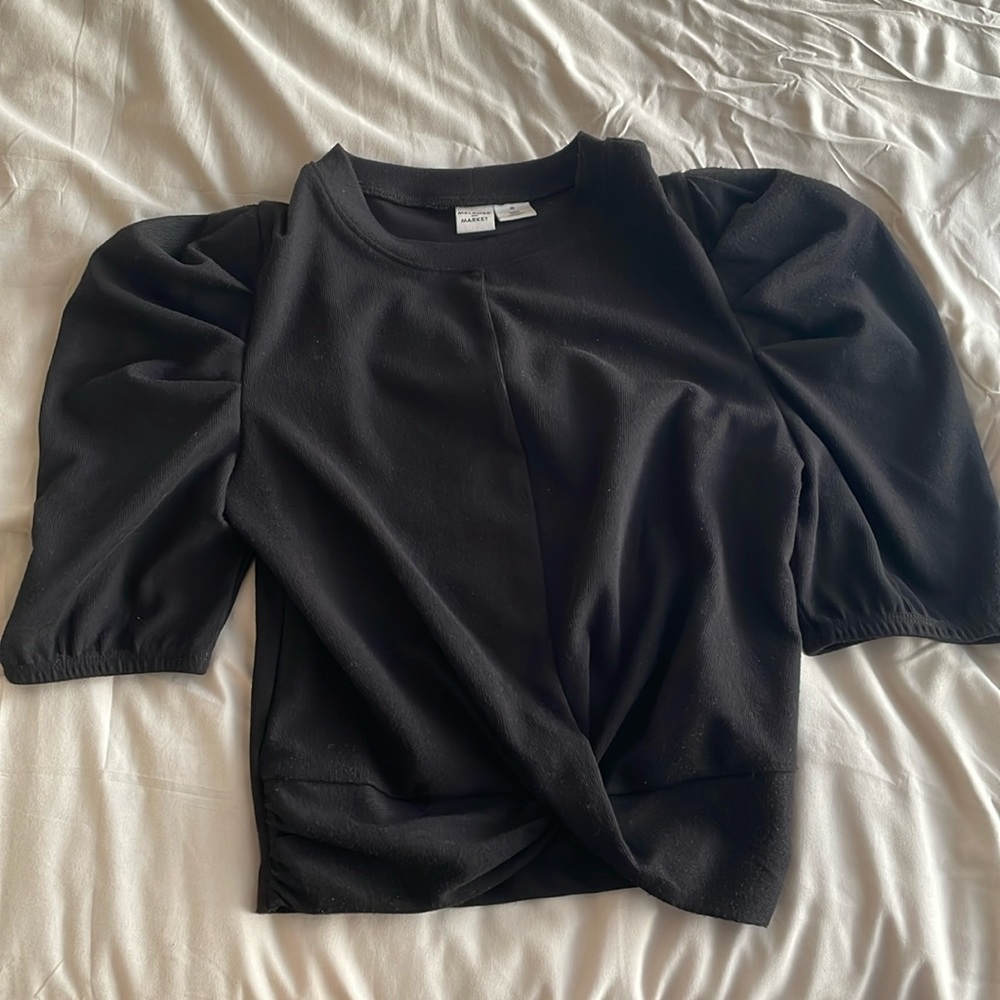 Melrose and Market black shirt with puff sleeves